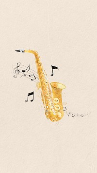 Watercolor saxophone mobile wallpaper. Remixed by rawpixel.