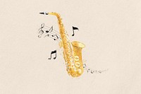 Saxophone watercolor collage element. Remixed by rawpixel.