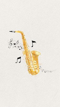 Saxophone watercolor mobile wallpaper. Remixed by rawpixel.