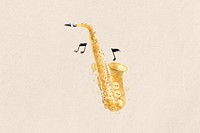 Watercolor saxophone collage element. Remixed by rawpixel.