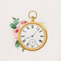 Watercolor pocket watch collage element. Remixed by rawpixel.