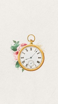 Watercolor pocket watch mobile wallpaper. Remixed by rawpixel.