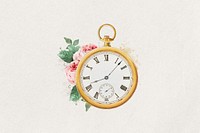 Watercolor pocket watch collage element. Remixed by rawpixel.