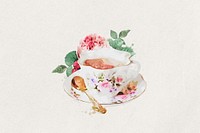 Watercolor floral teacup  collage element. Remixed by rawpixel.