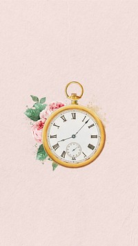 Watercolor pocket watch mobile wallpaper. Remixed by rawpixel.