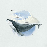 Watercolor humpback whale, environment collage element. Remixed by rawpixel.