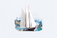 Watercolor sailboat collage element. Remixed by rawpixel.