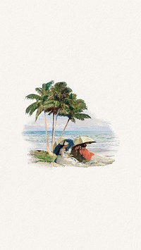 Watercolor girls at beach mobile wallpaper. Remixed by rawpixel.