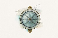 Watercolor compass collage element. Remixed by rawpixel.