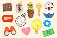 Cute money & finance collage element set psd