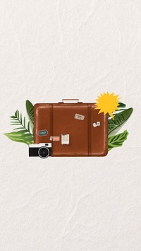 Travel luggage aesthetic phone wallpaper, paper textured background