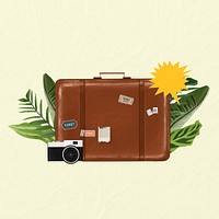 Travel luggage aesthetic, camera illustration