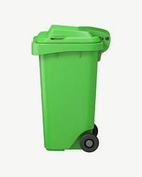 3D green bin, collage element psd