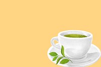 Green tea, hot drinks, yellow background