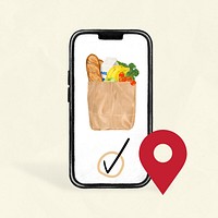 Online grocery delivery aesthetic illustration background