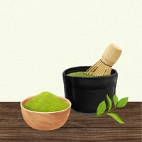 Japanese matcha, drinks illustration, green background