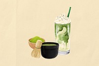 Matcha drink, cafe illustration, beige background