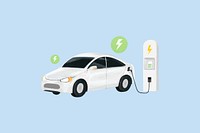 Electric car environment illustration blue background