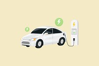 Electric car environment illustration yellow background