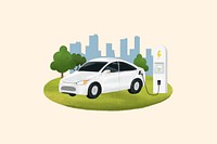 Electric car environment illustration orange background