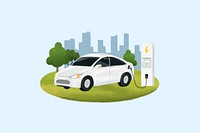 Electric car environment illustration blue background