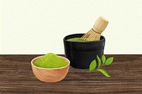 Japanese matcha, drinks illustration, green background