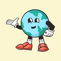 Earth character, colorful retro illustration psd