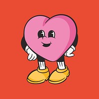 Heart character, colorful retro illustration vector