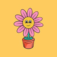 Flower character, colorful retro illustration