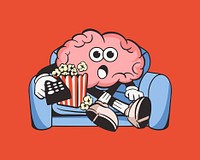 Movie watcher, colorful retro illustration psd