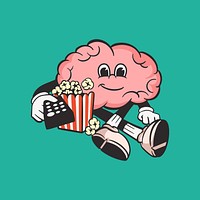 Brain character, colorful retro illustration vector