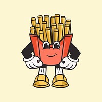 Fries character, colorful retro illustration vector