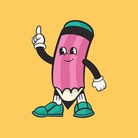 Pencil character, colorful retro illustration