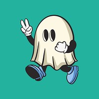 Ghost character, colorful retro illustration