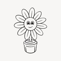 Flower character, retro line illustration