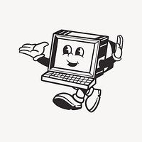 Computer character, retro line illustration vector