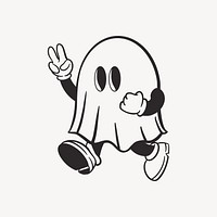 Cute ghost, retro line illustration