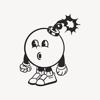 Bomb character, retro line illustration
