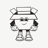 Box character, retro line illustration psd