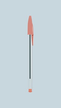 Pink pen, aesthetic stationery illustration 