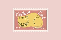 Cat postage stamp, cute illustration vector