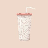 Floral tumbler glass, feminine object illustration vector