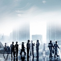 Corporate silhouette aesthetic background, business people border