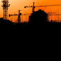 Construction silhouette, orange background