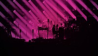 Silhouette concert, pink light background