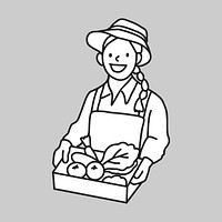 Woman smart farmer selling organic vegetable farmer market flat line vector