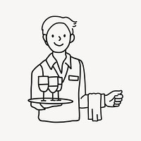 Waiter serving drinks line drawing vector