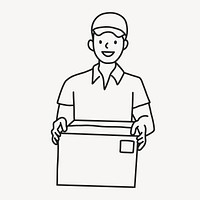 Uniform delivery man carrying parcel line art vector