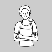 Smiling young female cafe worker line art vector