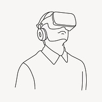 Man wearing VR, technology line art illustration vector